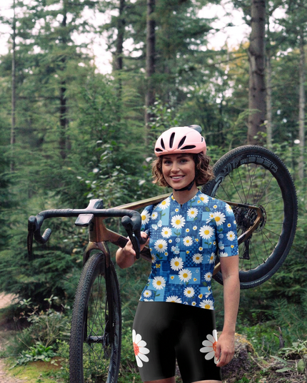 ROCKBROS Women's Blue Denim Daisy Butterfly Pro Aero Cycling Jersey