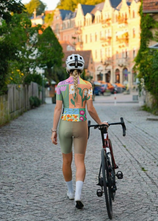 ROCKBROS Women's Colorful Patchwork Floral Print Short Sleeve Cycling Jersey