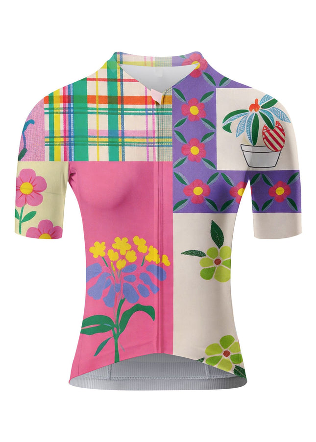 ROCKBROS Women's Retro Patchwork Floral Short Sleeve Cycling Jersey