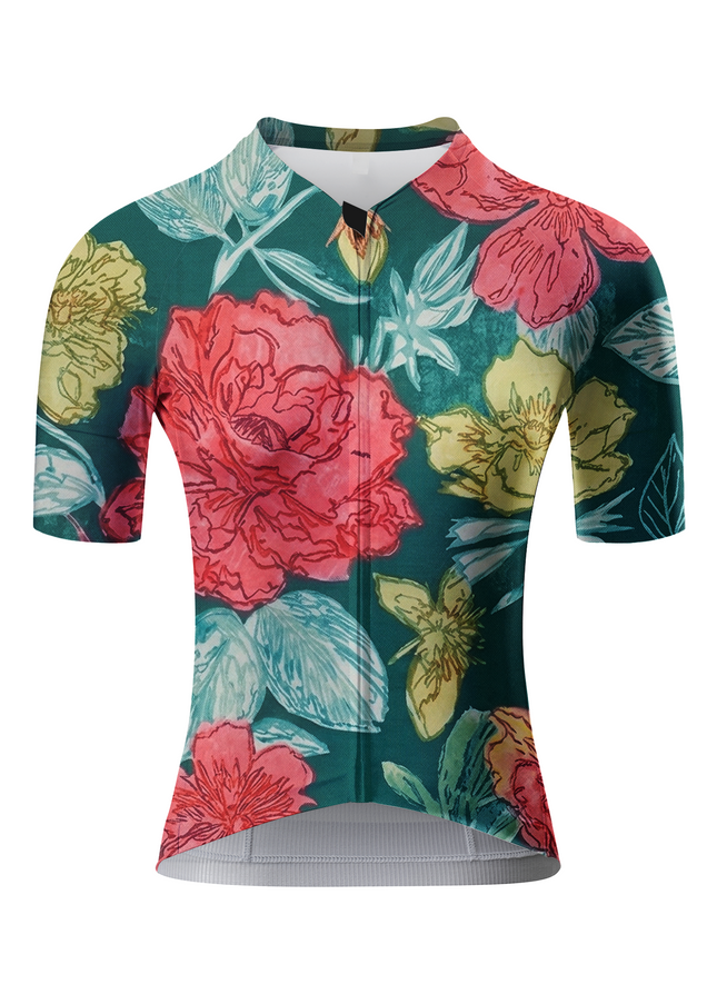 ROCKBROS Women's Vintage Hand-Drawn Bold Floral Print Short Sleeve Cycling Set