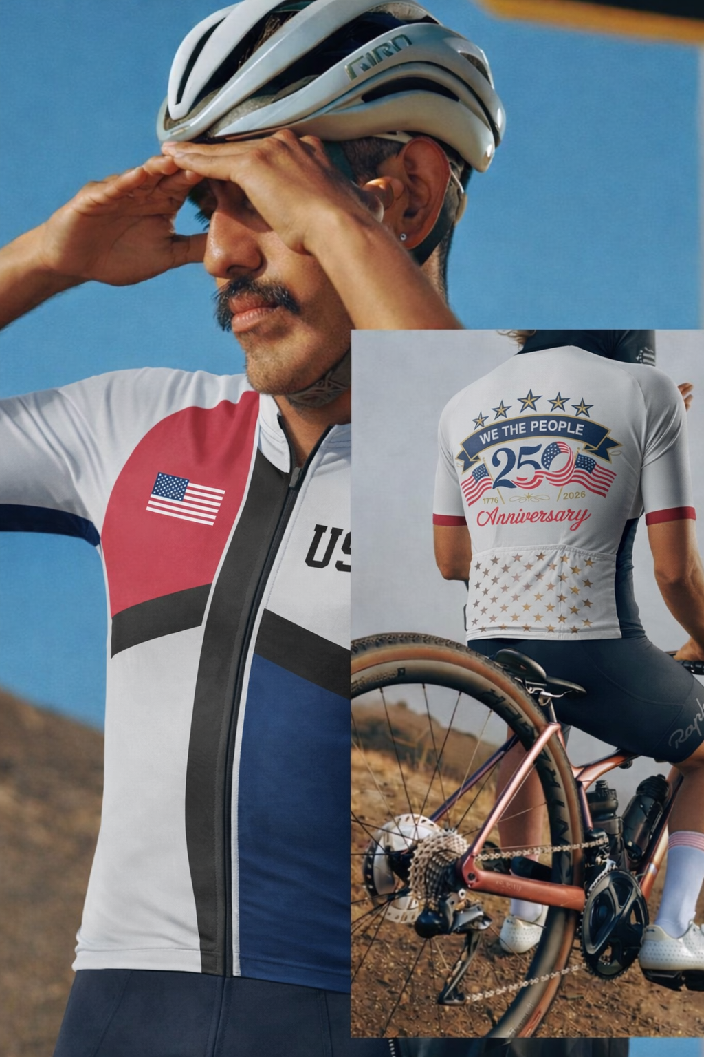 RockBros Men's Retro Graphic Modern Patriot 250 Cycling Jersey