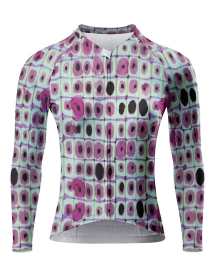 ROCKBROS Women's Artistic Geometric Print Long-Sleeve Cycling Jersey, Mint Green Base with Purple & Pink Polka Dots