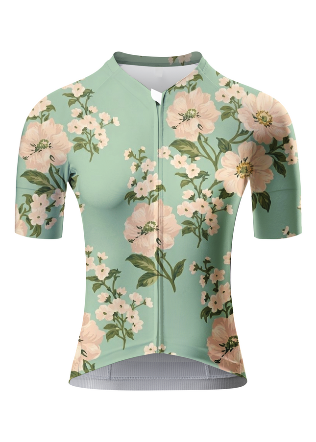 ROCKBROS Women's Vintage Mint Green Floral Print Short Sleeve Cycling Jersey