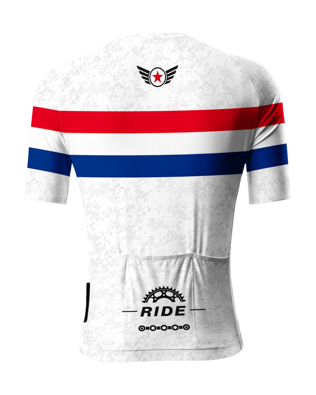 ROCKBROS Men's Red Blue Stripe Bike Letter Print Cycling Jersey