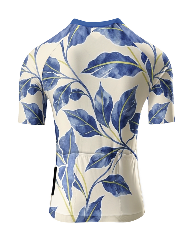 ROCKBROS Women's Watercolor Blue Leaf Print Cycling Jersey