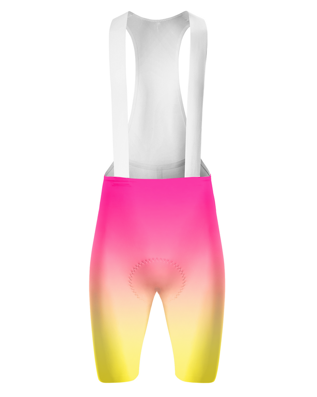 ROCKBROS Women's Pink To Yellow Gradient White Rib Strap Cycling Bib Shorts