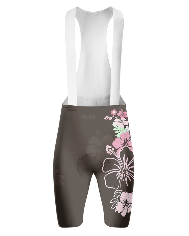 ROCKBROS Women's Dark Brown Side Pink Hibiscus White Strap Cycling Bib Shorts