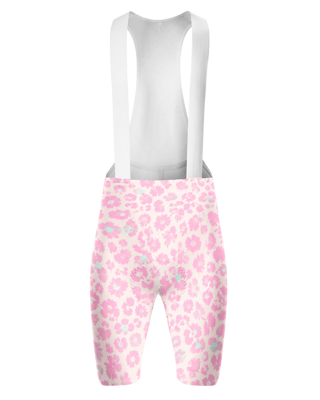 ROCKBROS Women's Pink Leopard Floral Cycling Bib Shorts