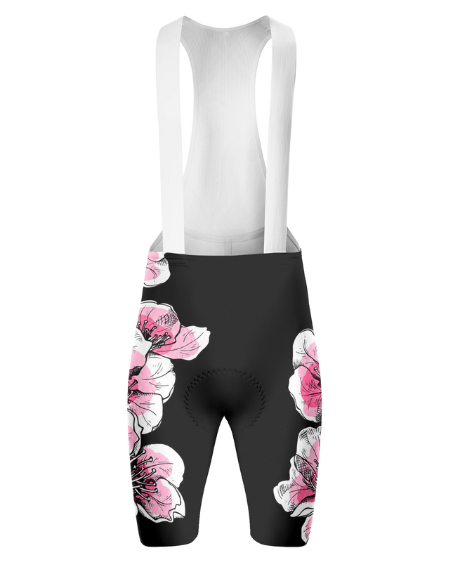 ROCKBROS Men's Black Base Pink Cherry Blossom White Rib Strap Cycling Bib Shorts