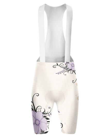 ROCKBROS Women's Ivory Base Lavender Swirl Floral White Strap Cycling Bib Shorts