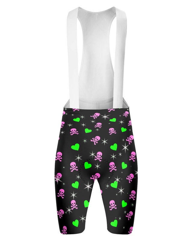 ROCKBROS Men's Black Base Pink Skull Green Heart White Rib Strap Cycling Bib Shorts