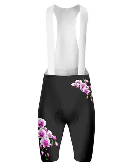 ROCKBROS Women's Black Pink Orchid Side Print White Strap Cycling Bib Shorts