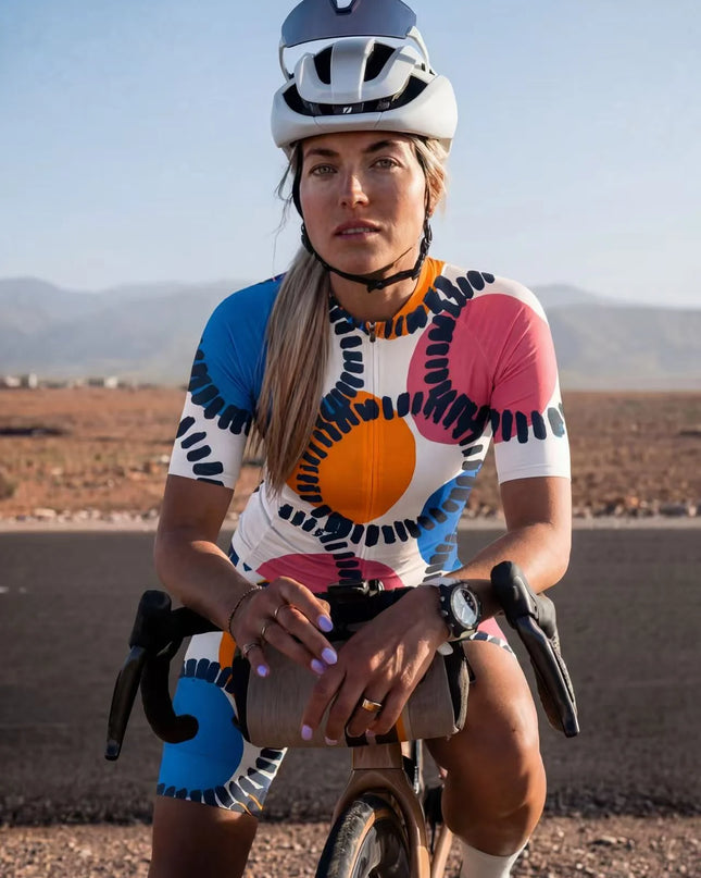 ROCKBROS Women's Retro Abstract Geometric Print Padded Bib Cycling Bibs