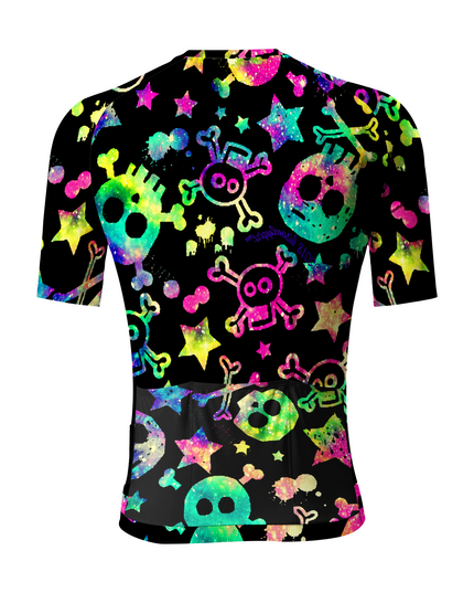 ROCKBROS Men's Black Base Rainbow Galaxy Skull Star Short Sleeve Cycling Jersey