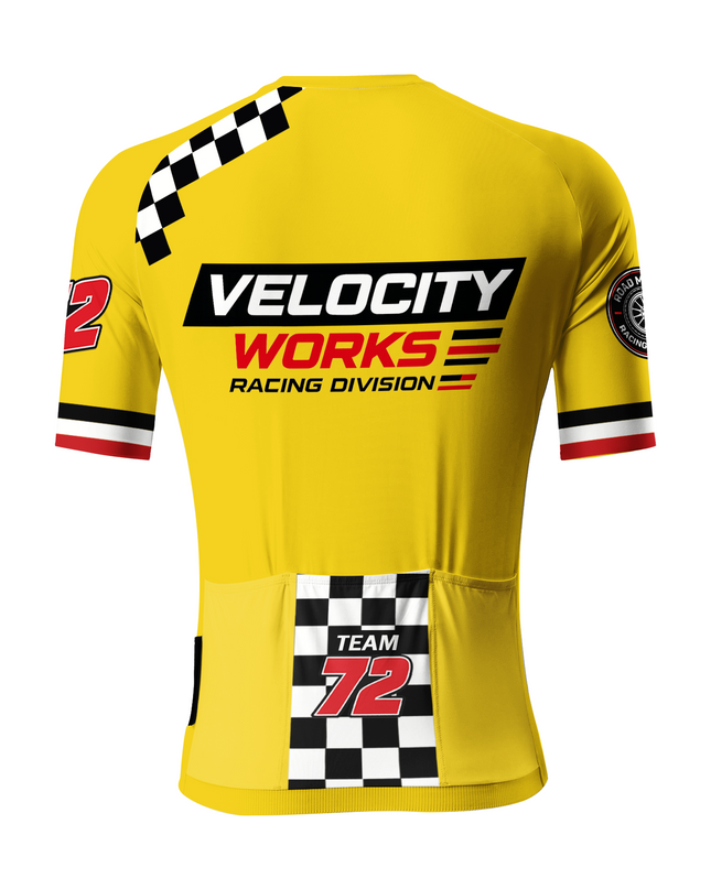 ROCKBROS Men's Yellow Racing Checkered Flag Number 72 Short Sleeve Cycling Jersey