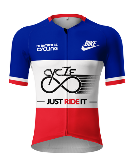 ROCKBROS Men's Red White Blue Color Block Bike Slogan Cycling Jersey