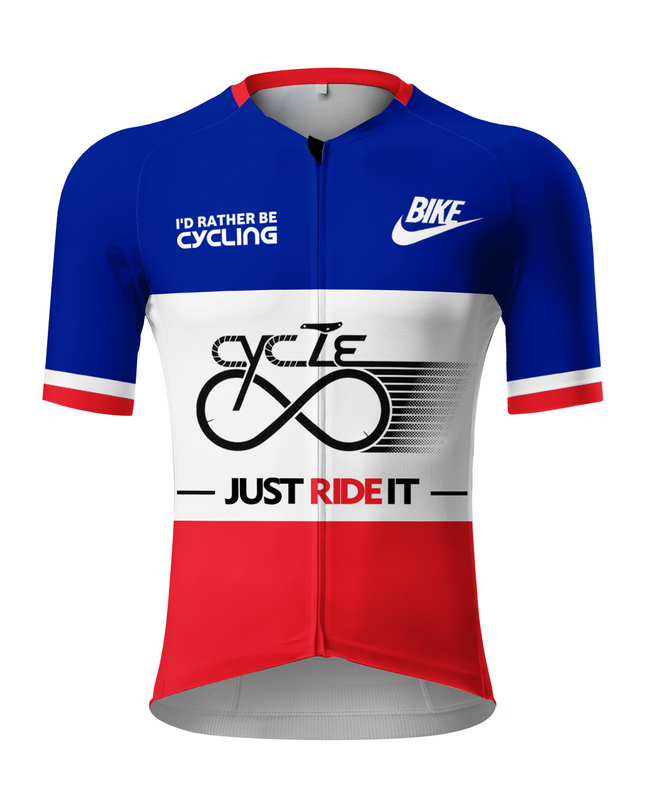 ROCKBROS Men's Red White Blue Color Block Bike Slogan Cycling Jersey