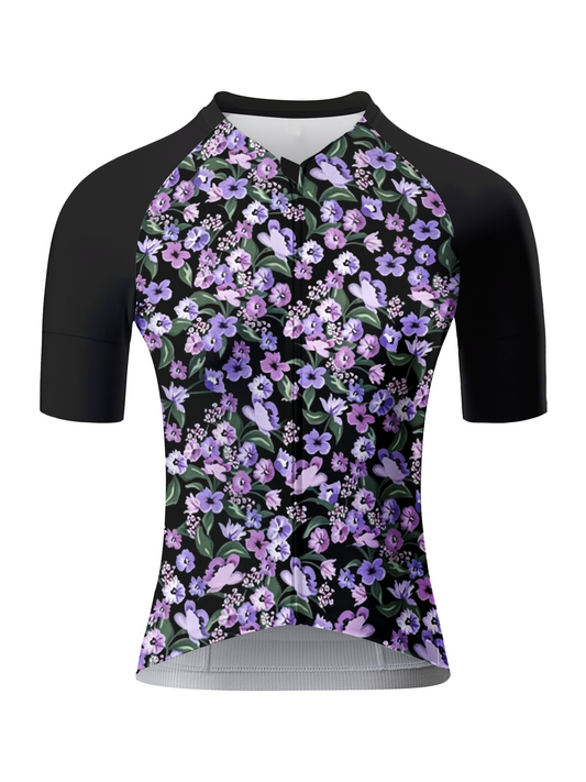 ROCKBROS Women's Dark Purple Ditsy Floral Raglan Sleeve Cycling Jersey