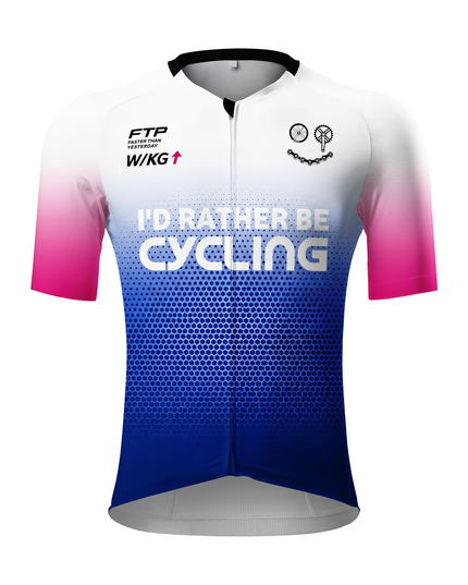 ROCKBROS Men's Pink Blue Gradient FTP Cycling Slogan Cycling Jersey