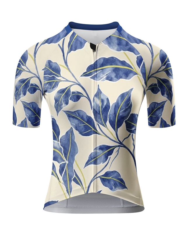 ROCKBROS Women's Watercolor Blue Leaf Print Cycling Jersey