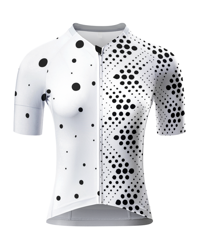 ROCKBROS Women's Modern Asymmetrical Black & White Polka Dot Cycling Jersey