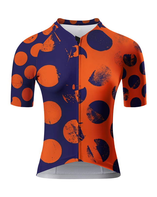 ROCKBROS Women's Bold Orange & Navy Distressed Polka Dot Cycling Jersey