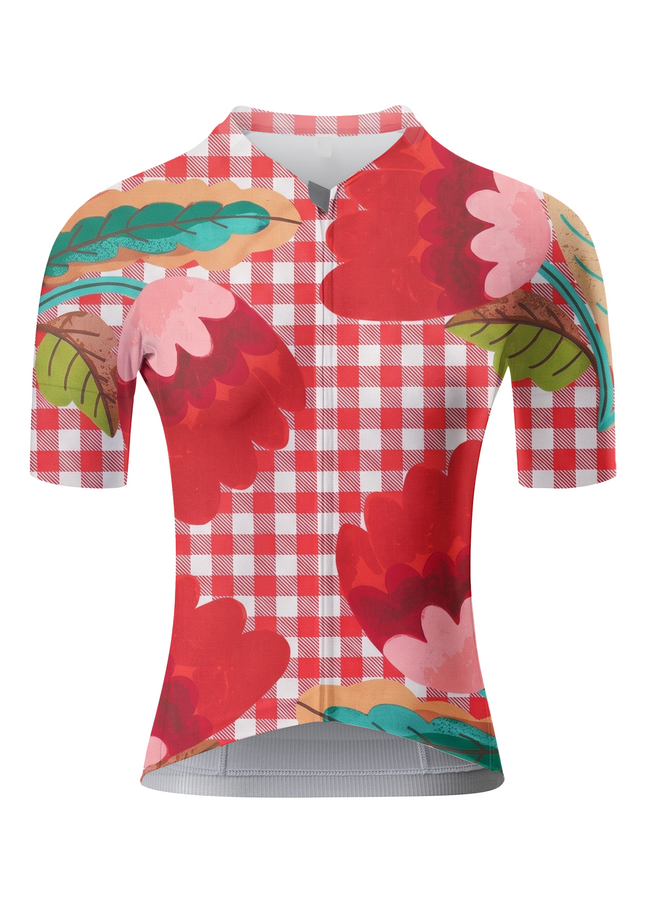 ROCKBROS Women's Red Gingham Floral Cycling Jersey