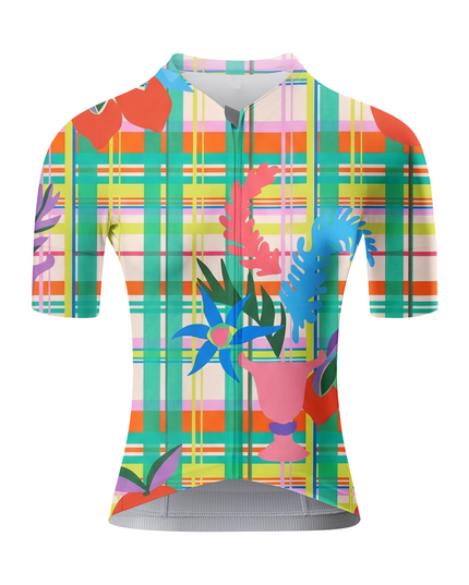 ROCKBROS Women's Colorful Plaid Floral Cycling Jersey