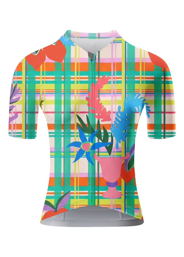 ROCKBROS Women's Colorful Plaid Floral Cycling Jersey