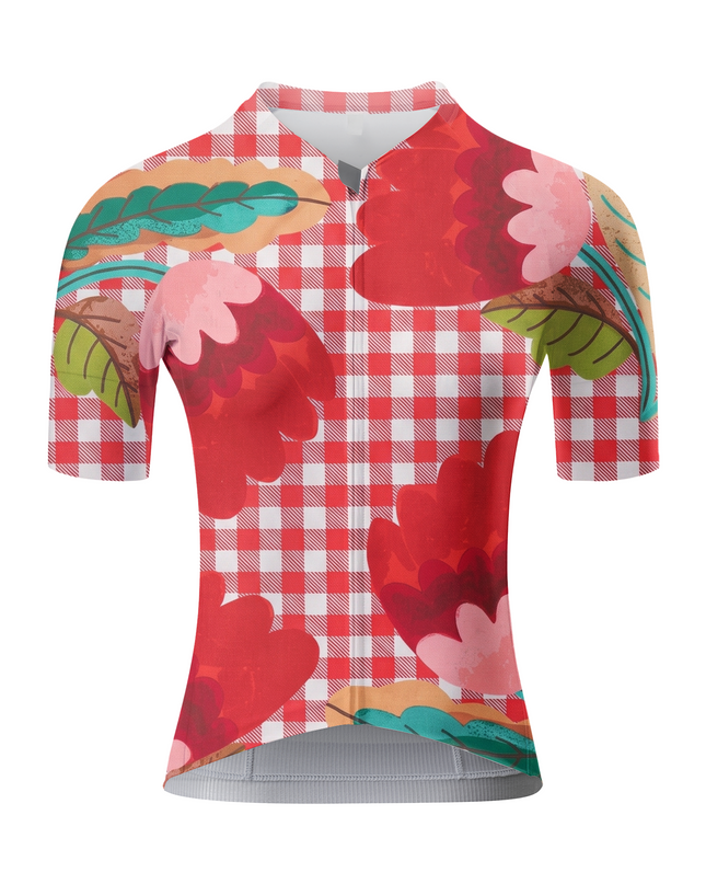 ROCKBROS Women's Red Gingham Floral Cycling Set