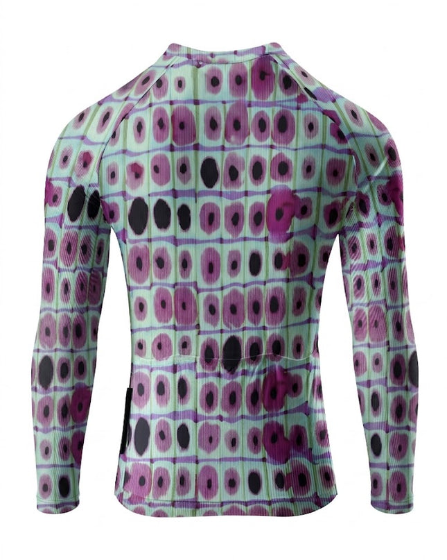 ROCKBROS Women's Artistic Geometric Print Long-Sleeve Cycling Jersey, Mint Green Base with Purple & Pink Polka Dots
