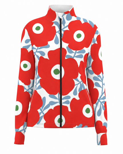 Crimson Poppy Bloom Windproof Jacket