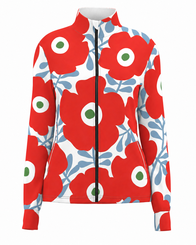 Crimson Poppy Bloom Windproof Jacket