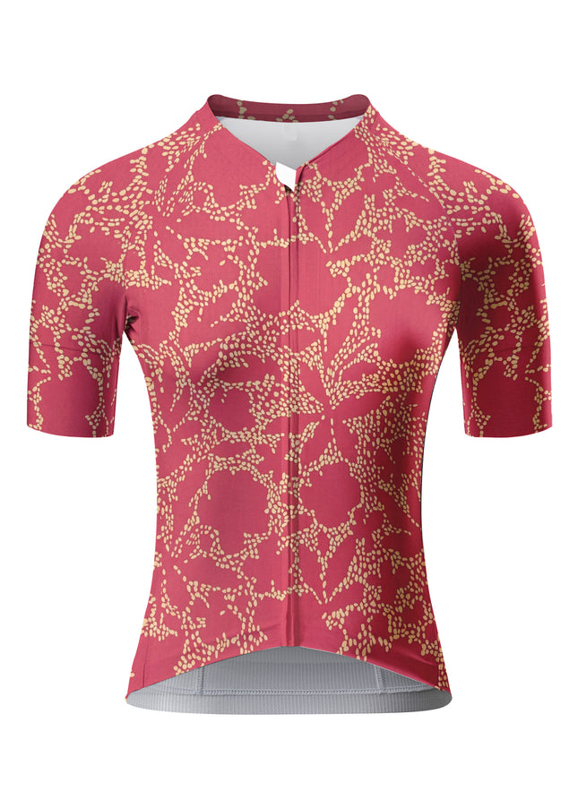 ROCKBROS Women's Burgundy Dot Floral Print Short Sleeve Cycling Jersey