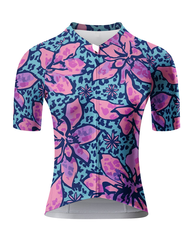 ROCKBROS Women's Leopard Floral Print Short Sleeve Cycling Jersey