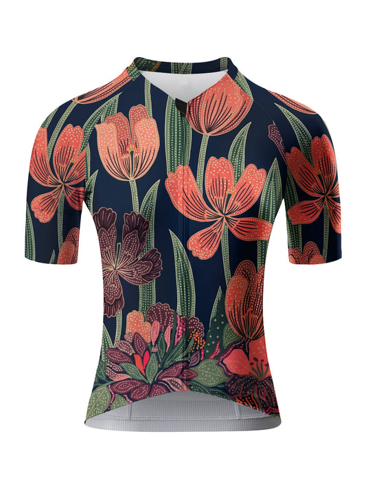 ROCKBROS Women's Vintage Floral Print Short Sleeve Cycling Jersey