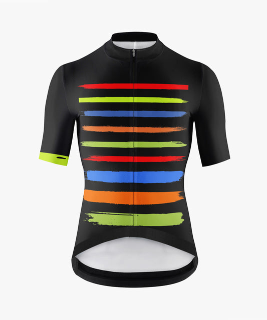 Men's Black Cycling Jersey with Fluorescent Speed Lines Built for Road Cycling and Long Training Rides – Front View