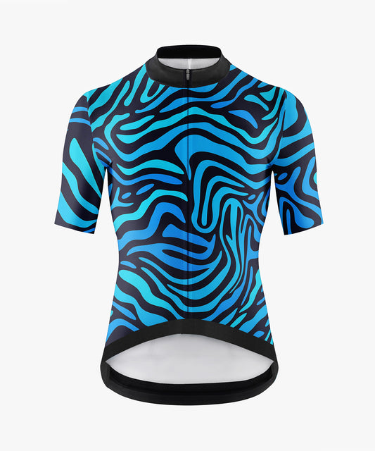 Men's Black Cycling Jersey with Bold Fluorescent Wave Graphic Design – Front View