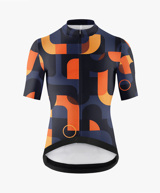 Men's Short Sleeve Cycling Jersey with Bold Geometric Pattern – Front View