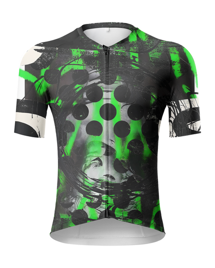 Men's Neon Grunge Halftone Punk Art Pro Aero Jersey Built for Road Cycling and Long Training Rides – Front View