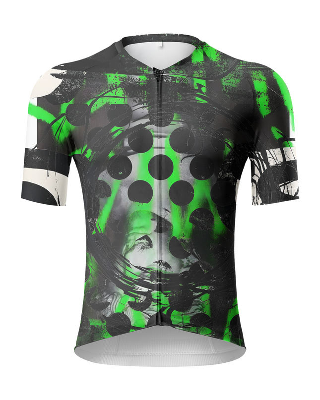 Men's Neon Grunge Halftone Punk Art Pro Aero Jersey Built for Road Cycling and Long Training Rides – Front View