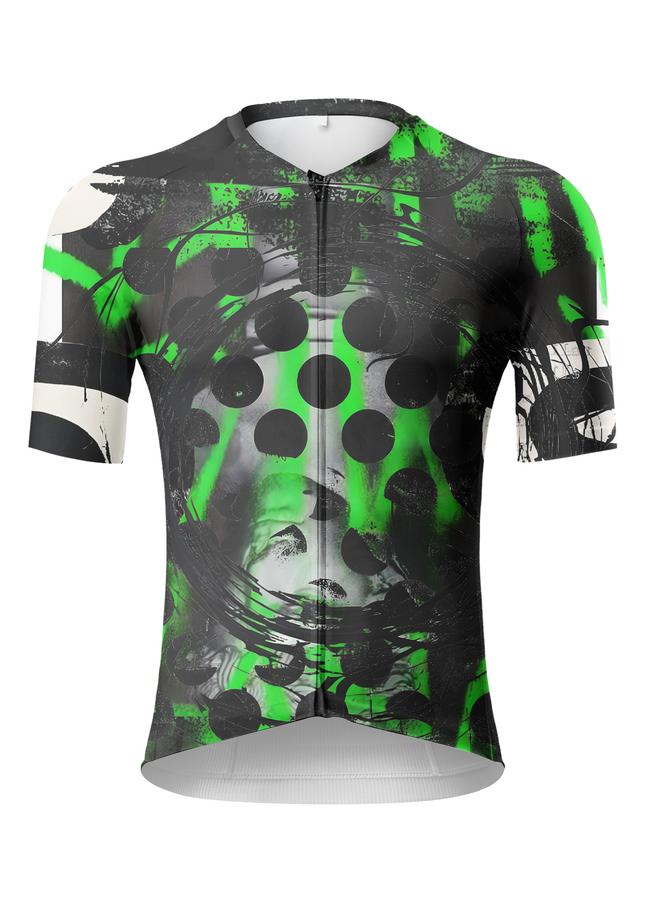 Men's Neon Grunge Halftone Punk Art Pro Aero Jersey Built for Road Cycling and Long Training Rides – Front View