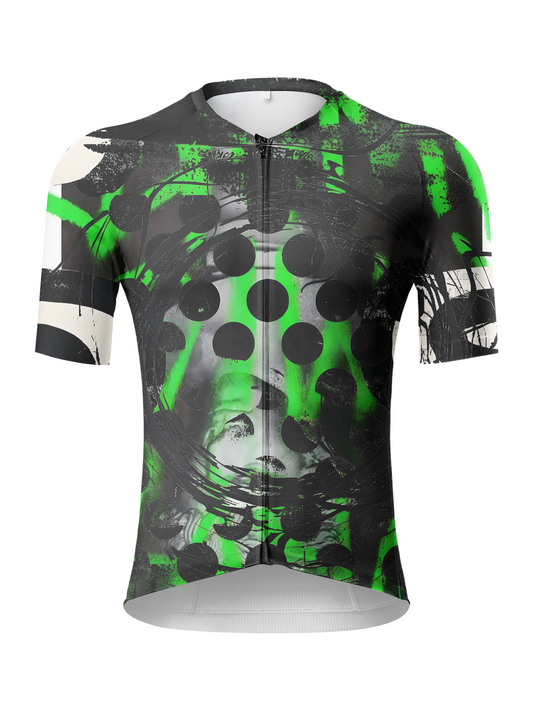 Men's Neon Grunge Halftone Punk Art Pro Aero Jersey Built for Road Cycling and Long Training Rides – Front View