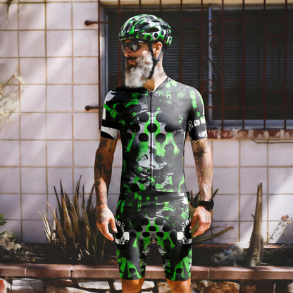 Man Wearing Neon Grunge Halftone Punk Art Pro Aero Jersey Tailored with Stretch Fit for Race-Inspired Silhouette