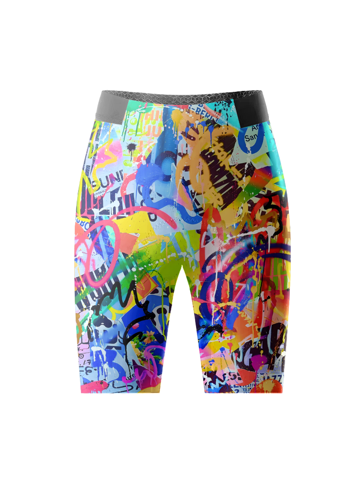 Men's Urban Chaos Pop Graffiti Art Cycling Shorts Tailored with Stretch Fit for All-Day Comfort – Back View