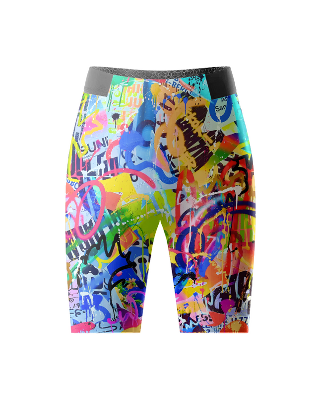 Men's Urban Chaos Pop Graffiti Art Cycling Shorts Tailored with Stretch Fit for All-Day Comfort – Back View