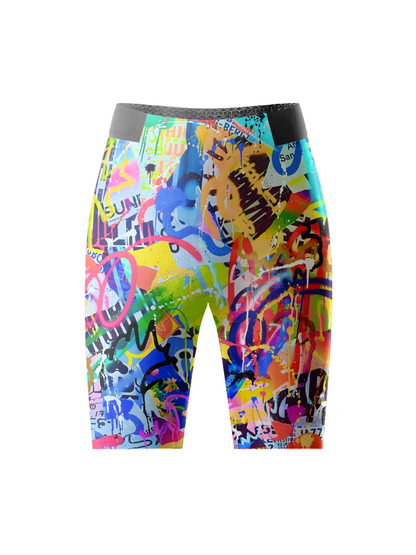 Men's Urban Chaos Pop Graffiti Art Cycling Shorts Tailored with Stretch Fit for All-Day Comfort – Back View
