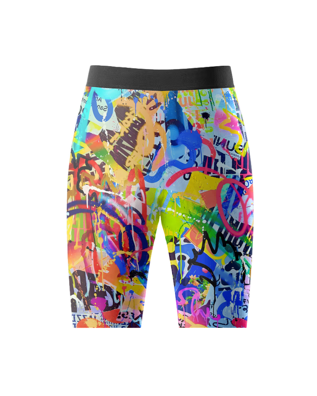 Men's Urban Chaos Pop Graffiti Art Cycling Shorts Designed with Soft-Touch Fabric for All-Day Comfort – Front View