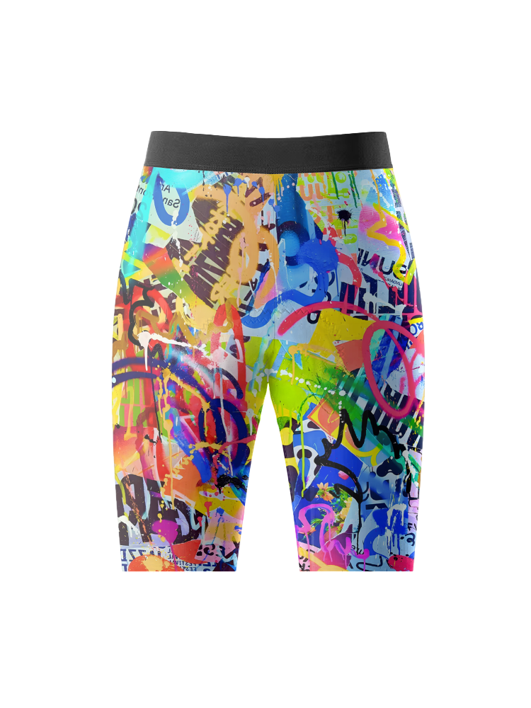 Men's Urban Chaos Pop Graffiti Art Cycling Shorts Designed with Soft-Touch Fabric for All-Day Comfort – Front View