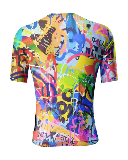 Men's Urban Chaos Pop Graffiti Art Pro Aero Jersey Crafted from Moisture-Wicking Fabric to Stay Dry on the Ride – Back View